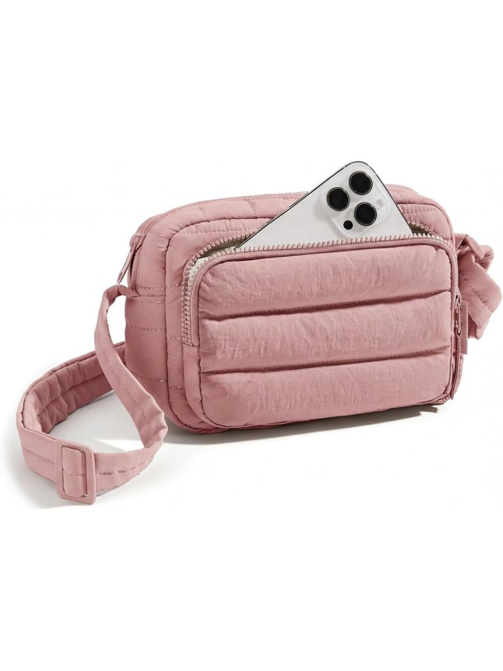 👜Women's Dark Pink Puffer Crossbody Bag RFID Travel Purse Small Handbag Wallet